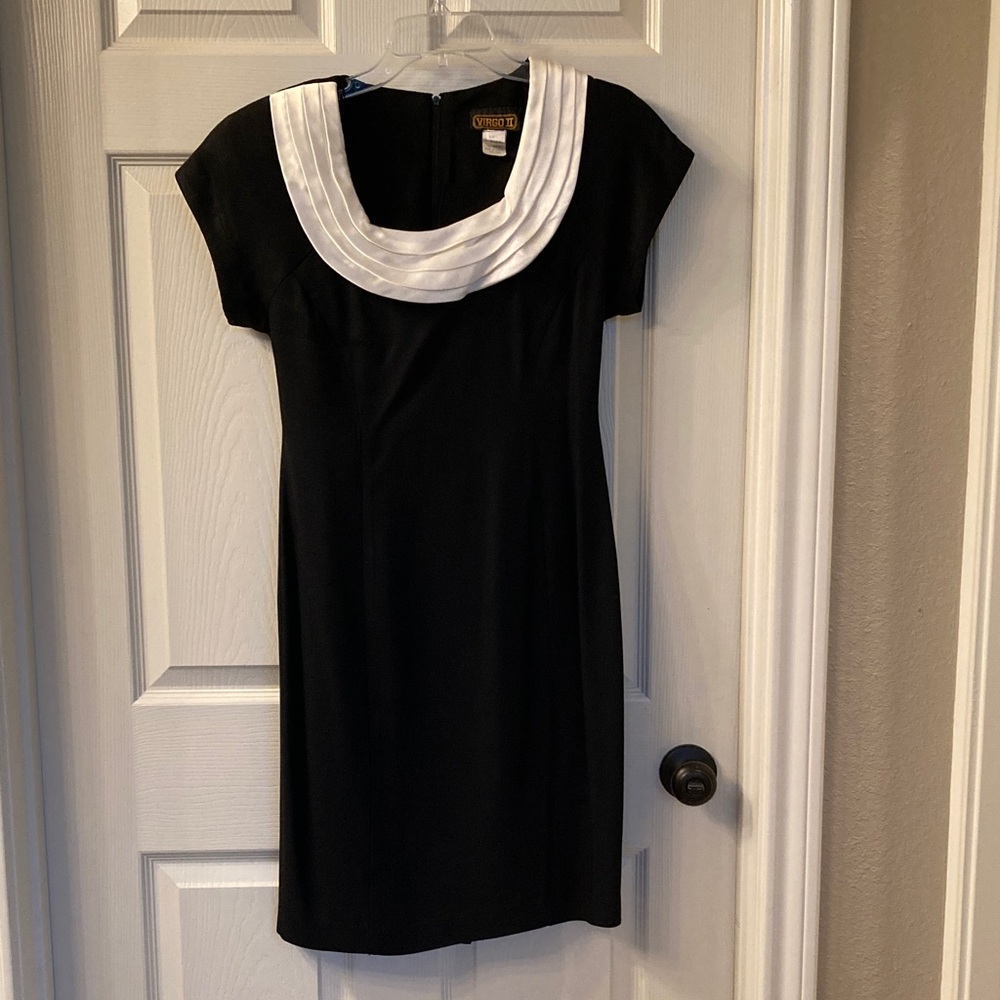 Elegant Black Dress with White Accent